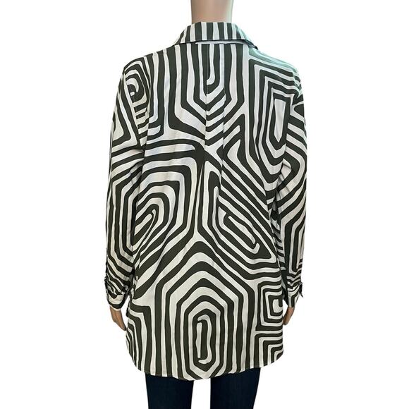 Chicos No Iron Abstract Button Down Tunic Shirt Medium/1 Long Sleeve Geometric - Picture 3 of 8